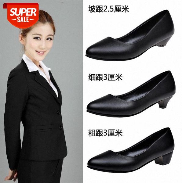 

work shoes women black square toe mid-heel thick heel soft sole professional #bq8b
