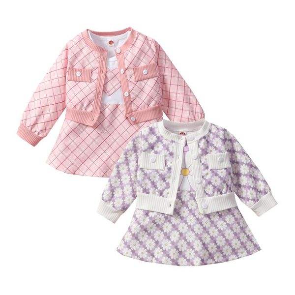 

clothing sets lioraitiin 0-3years toddler baby girl fashion floral coat dress suit sleeveless high waist a-line buttons cardigan purple/pink, White