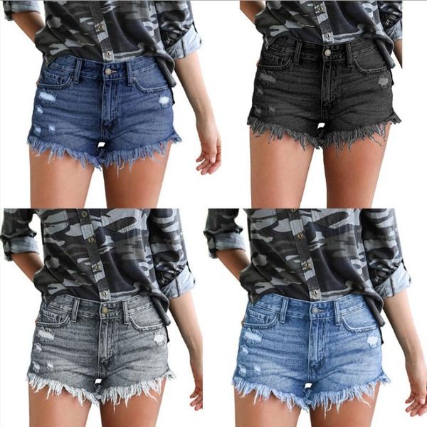 

women's shorts 2021 spring and summer with ripped tassels ankle buckles, White;black