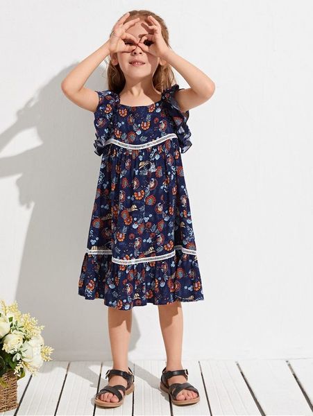 

toddler girls butterfly sleeve lace tape allover floral dress she, Red;yellow