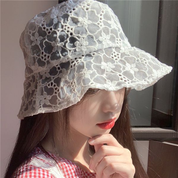 

female lace fisherman's net red summer breathable thin basin hat