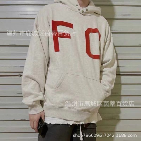 

fog season 7 red flocking letter button hoodie os loose high street for men and women, Black