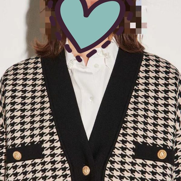 

women's knits & tees spring and autumn young female houndstooth pattern with mid-length length long cardigan sweater z4ll, White