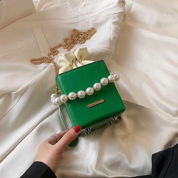 

shoulder bags box shape green wave pattern mini pu leather crossbody for women 2021 travel fashion simple chain handbag