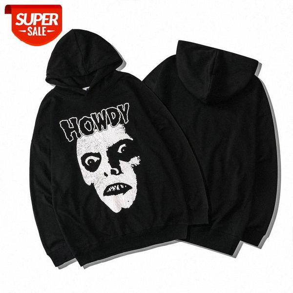 

printed hooded men's and women's couple loose pullover long-sleeved blue sweater #2g6l, Black