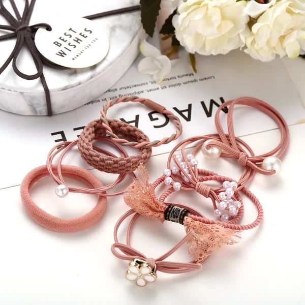 

8pcsset elastic hair bands for women girls korean flower pearl band ponytail holder hairropes gum hairs accessories 61792848496