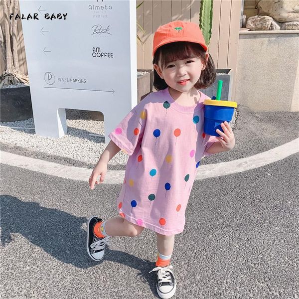 

summer baby girl cotton colorful air balloon printing tee dress 1-6 years toddler kids short sleeve casual long girl's dresses, Red;yellow