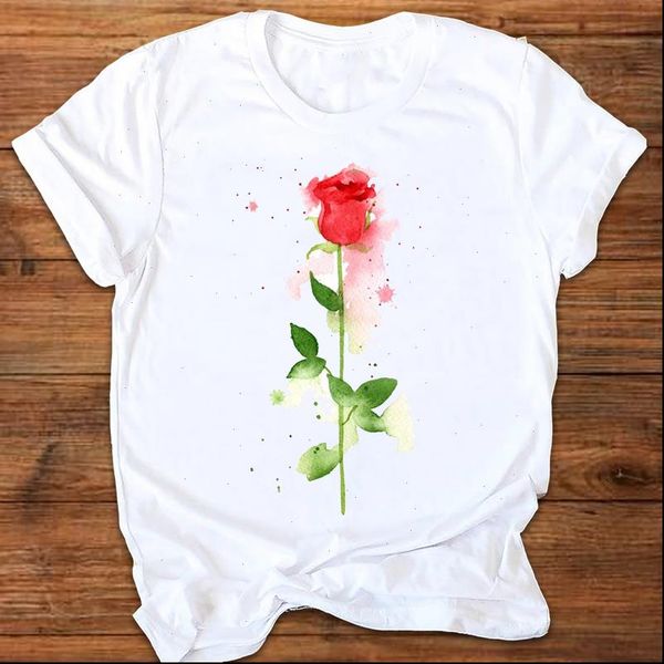 

graphic floral watercolor flower office womens t shirts elegant printing print clothes tees female shirt, White