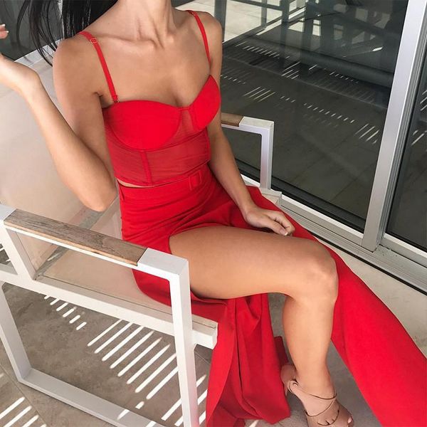 

women's jumpsuits & rompers red spaghetti strap summer jumpsuit women two piece high waist mesh body suit elegant belt split wide leg, Black;white