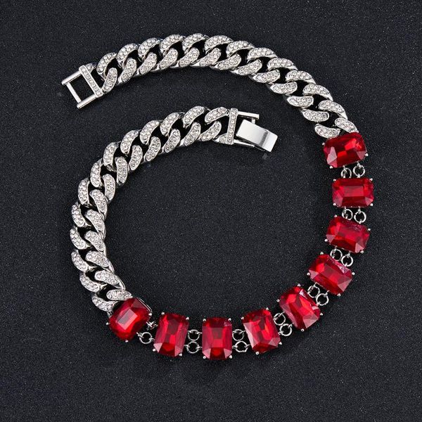 

chains red crystal cz stone charm african choker necklace silver color micro paved rhinetstones cuban chain hip hop mom dubai jewelry