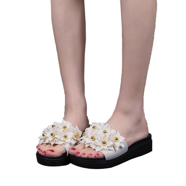 

women slipper 2021 womens summer bohemian open toe slippers casual wild solid flowers non-slip beach shoes apr12, Black