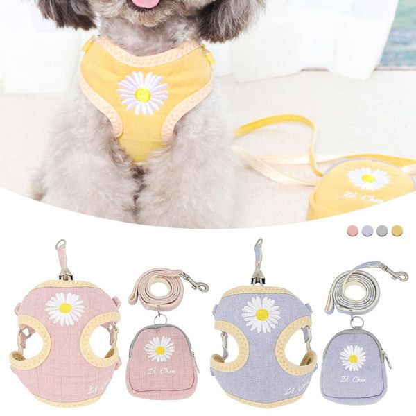 

dog collars & leashes pet harness leash set daisy flower pattern adjustable snack bag chest vest for small medium cats