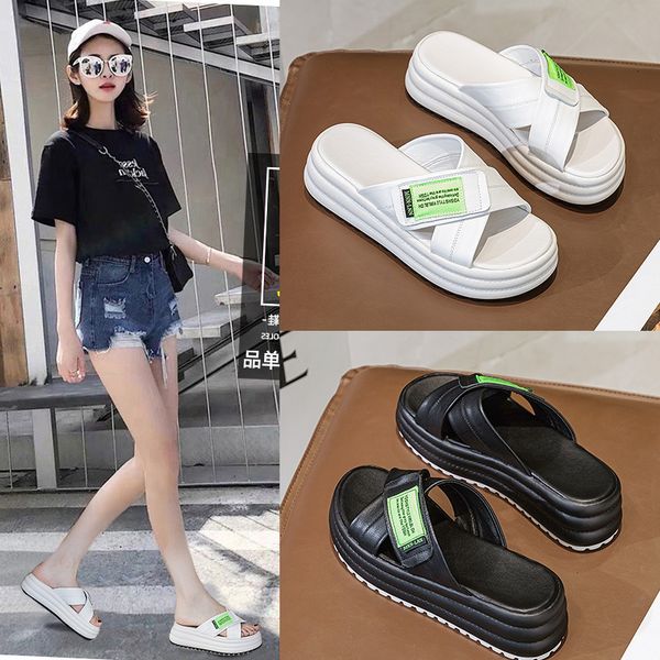 

luxury slippers high heeled slipper's 2021 summer versatile ins 6cm slope heel muffin sho thick bottom korean sandals, Black