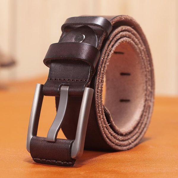 

belts vamos katoal mens genuine leather belt vintage jeans strap pin buckle designer for men male gift, Black;brown