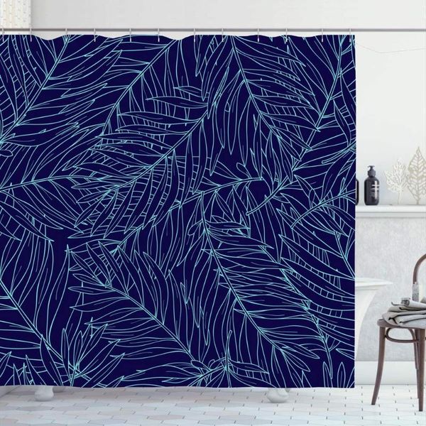 

shower curtains curtain set with hooks 66x72 drawing botanical outline tropical hawaiian hand botany palm nature blue pattern simple
