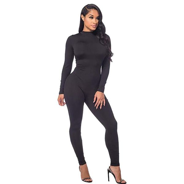 

women's jumpsuits & rompers black bodycon jumpsuit romper long sleeve bodysuit women back zipper v neck elegant solid skinny sporty cas, Black;white