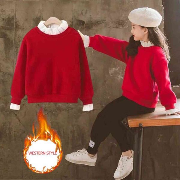 

girls kids sweater autumn velvet thick spring winter clothes toddlers cotton sweatshirt casual children for 6 8 10 12, Black