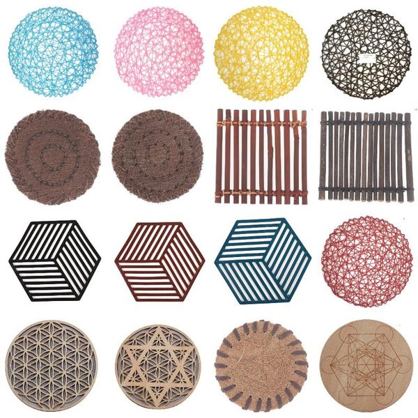 

mats & pads 1pc flower life shape plastic wooden wall sign laser cut non-slip placemats table mat round cup pad art home decoration