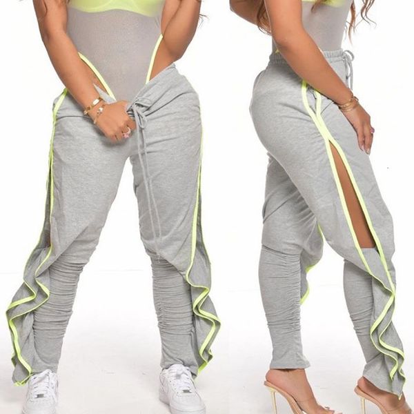 

pant pleated ruffle patchwork high waist lace-up long casual women sweat pants trousers, Black;white