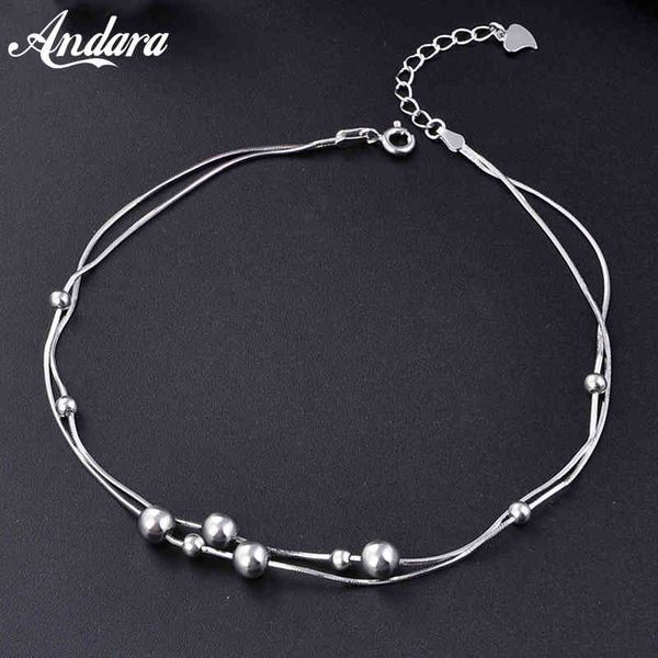 

2019 real 925 sterling silver round bead chain anklet women double love anklets fine jewelry, Red;blue