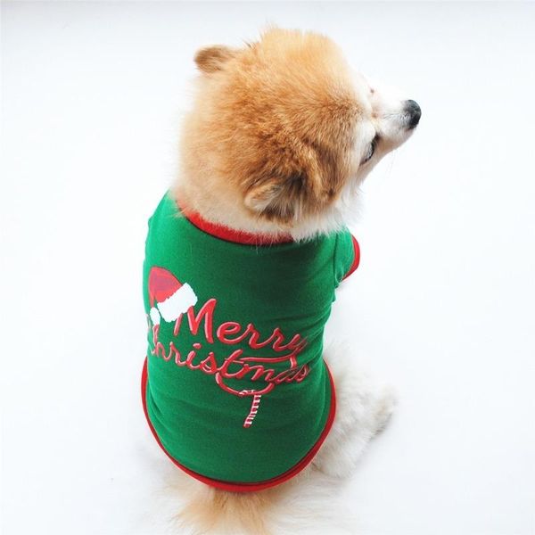 

dog apparel puoupuou letter cartoon clothes christmas jacket breathable pet clothing t-shirt for small medium dogs puppy outfit xs-l