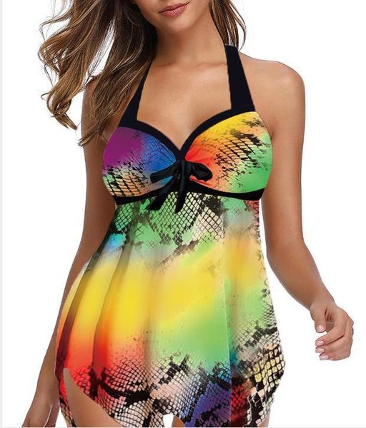 

one-piece suits tankini plus size tummy control swimsuit vintage snake knot halter large bathing suit dress push up two piece bather swimwea