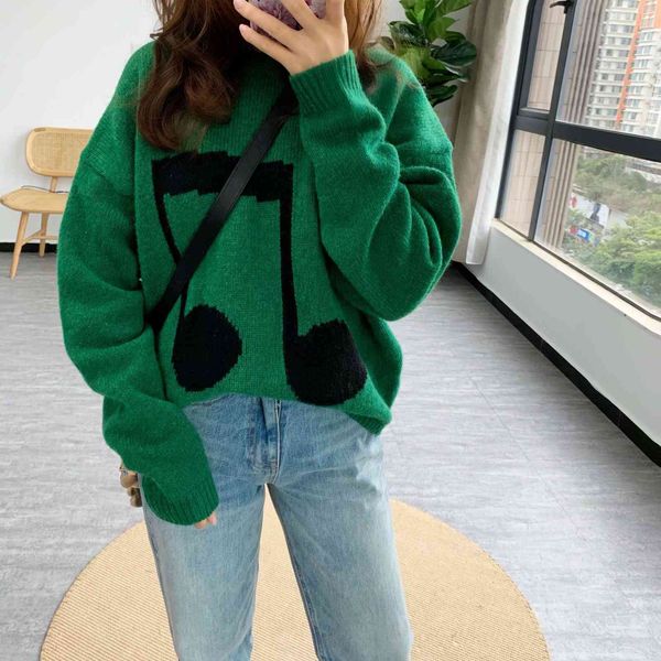 

sweaters women and men knit sweater note pattern o-neck casual long sleeve pullover, White;black