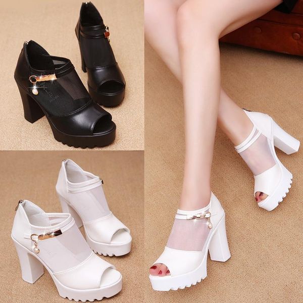 

sandals 2021 women's fashion high-heeled fish mouth casual versatile thick heeled shoes female, Black