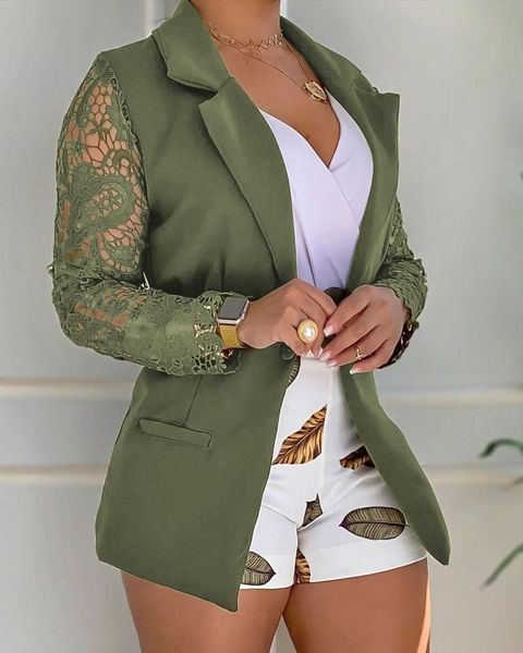 

women's suits & blazers fashionable lace suit coat fall 2021 fashion green sleeve casual one-piece, White;black