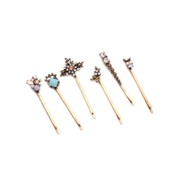 

hair clips & barrettes korean 2021 pin colorful rhinestone chaplet accessories gold coloren color six-piec set, Golden;silver