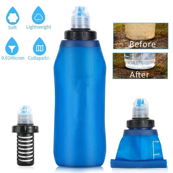 

hydration packs 600ml water filter portable survival kit soft folding tpu bag 0.01 micron for hiking backpacking travel