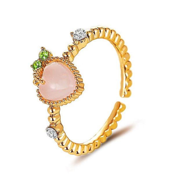 

cluster rings summer sweet pink peach fruit opening ring charming women wedding rose gold accessories fashion girl party jewelry gift, Golden;silver