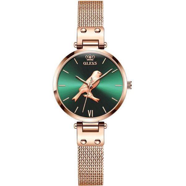 

wristwatches 3d relief bird ladies watches rose gold brand women mesh steel female clocks waterproof relogio feminino green, Slivery;brown