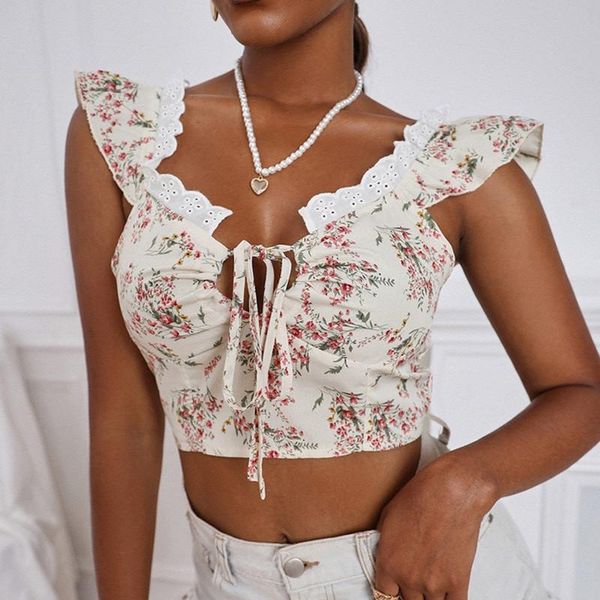 

women's tanks & camis womens drawstring tank sleeveless backless floral print slim fit ruffle crop summer vintage fashion vest cam, White