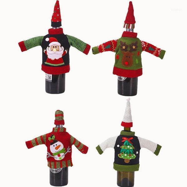 

christmas decorations knitted creative wine bottle cover clothes champagne storage bag party restaurant dining table decoration1