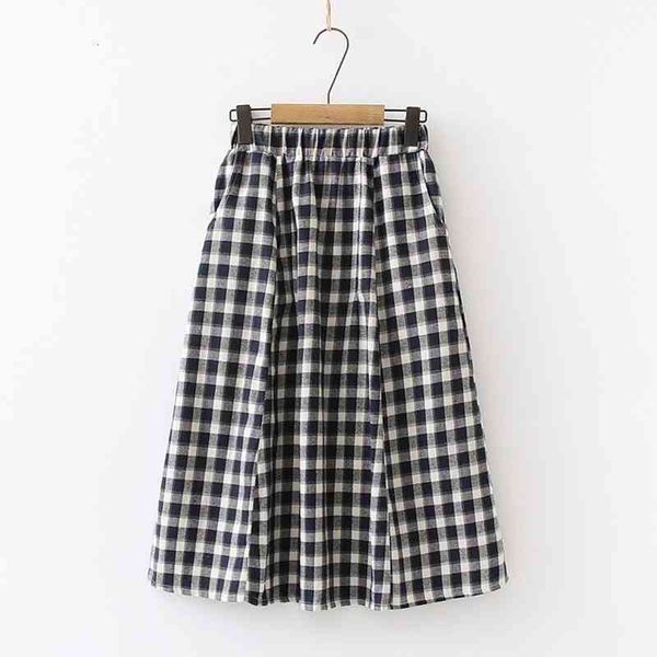 

skirts korean preppy style high waist plaid women spring autumn mori girl a-line long midi cotton with pockets hsfl, Black