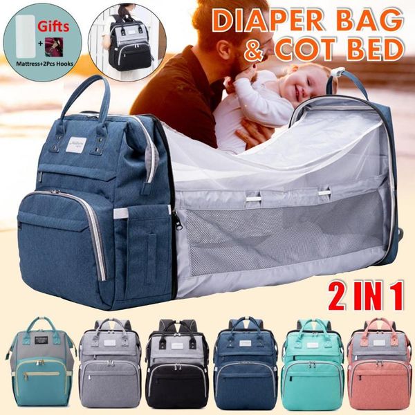 

diaper bags 2 in 1 portable mummy bag folding cot bed crib multifunctional large-capacity waterproof baby traveling backpack