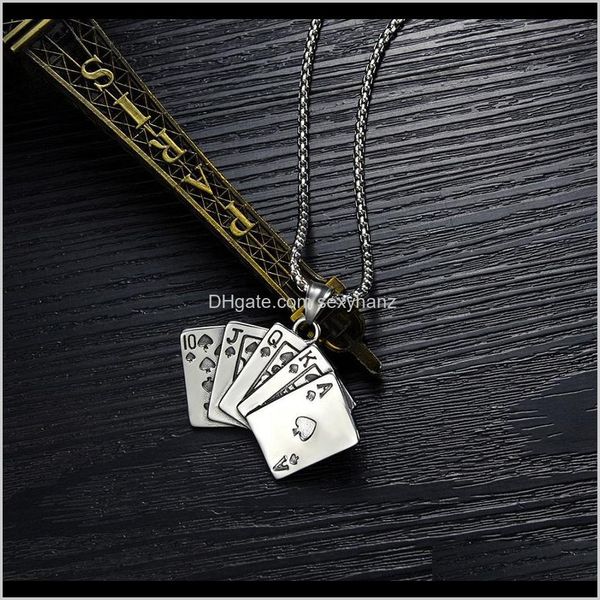 

& pendants drop delivery 2021 fashion stainless steel men sier necklace charm poker pendant 55cm long chain punk hip hop mens jewelry neckla, Silver