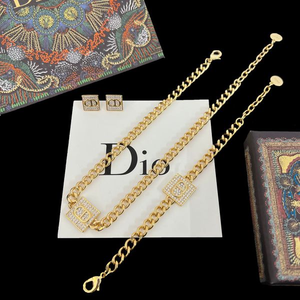 

d \ di family full cd letter necklace neck chain female heavy industry senior diamond inlaid bracelet earrings, Silver
