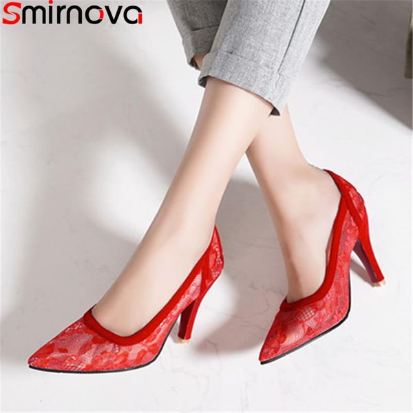 

smirnova plus size 34-46 shoes woman pointed toe shallow pumps women elegant high heels prom wedding dress, Black