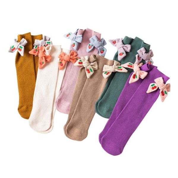 

socks 1-8 year old girls autumn winter all-size candy color cartoon decorative tube for baby, Pink;yellow