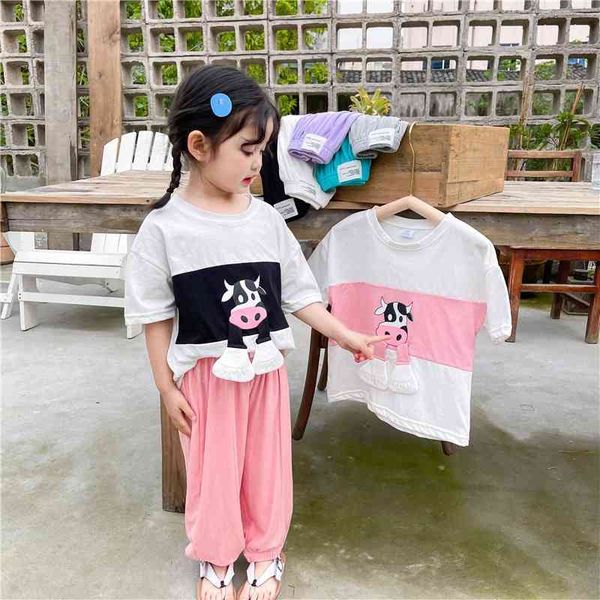 

summer arrival girls fashion cow t shirt kids cotton children clothes 210528, Blue