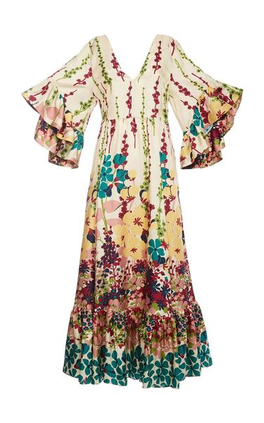 

european popular logo print v-neck flared sleeve dress, Black;pink