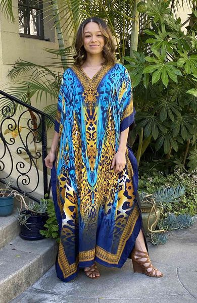 

women's swimwear leopard print vintage long women bohemian beach cover-up oversized kaftan split robe holiday summer pareo 2021 0z, White;black