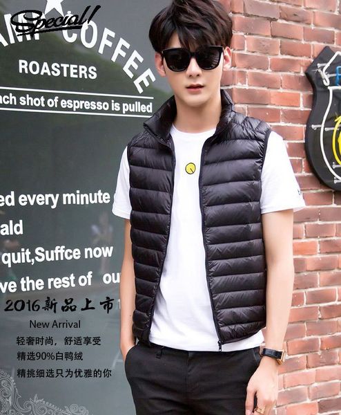 

2021 autumn and winter men's new style down jacket vest men stand collar korean-style thin large size, Black