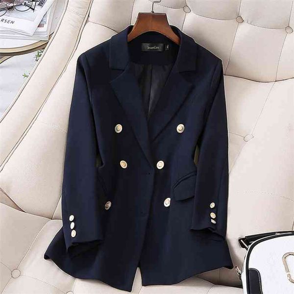 

spring and autumn ladies office suit elegant double breasted blazer jacket feminine small blue 210826, White;black