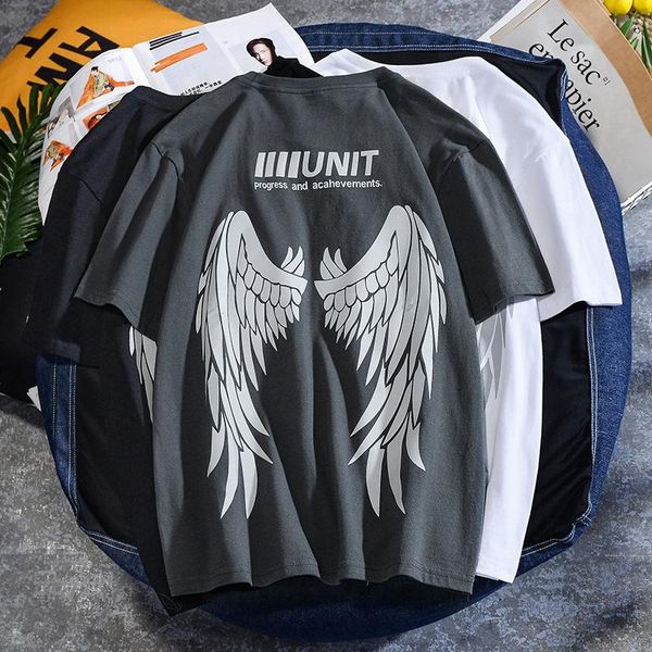 

men's t-shirts and women's cotton t-shirt reflective high street trend round neck short-sleeved loose print tees men, White;black