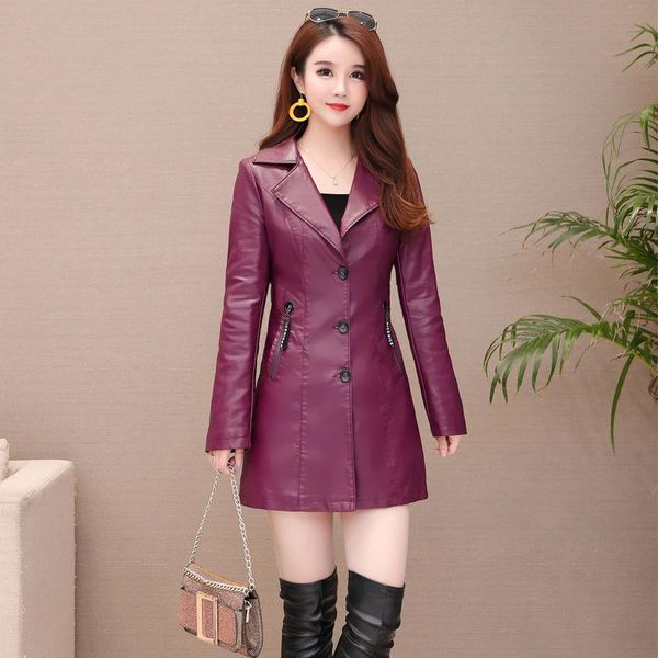 

women's leather & faux autumn girl jacket long coat slim fashion punk female motorcycle clothing blazer spring, Black
