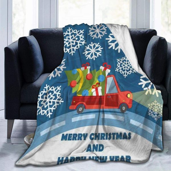 

blanket flannel fleece blanket happy new year merry christmas truck with gift boxes tree and snowflakes art lightweight super