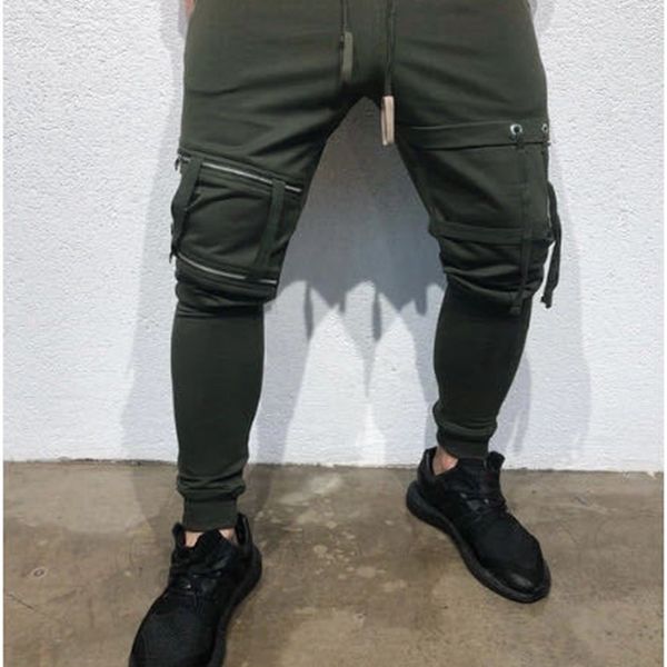 

pant fashion slacks autumn and winter 2021 men's fitness leisure pants pocket stitching, Black